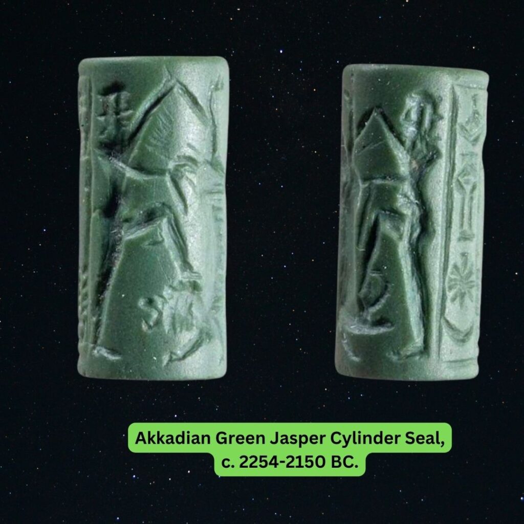 Two Akkadian Green Jasper Cylinder Seal